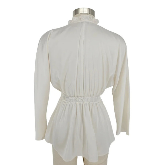 Express Peplum Blouse Satin Ivory Dolman Sleeve Tassel V Neck Top Shirt - Picture 5 of 8